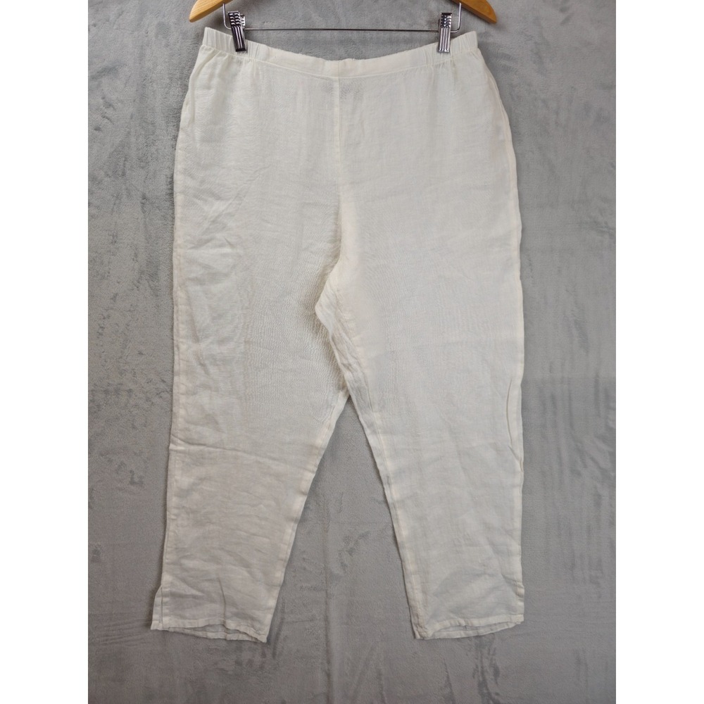 Flax Pants Womens Medium Linen Lagenlook Elastic Waist Boho Earthy Beach